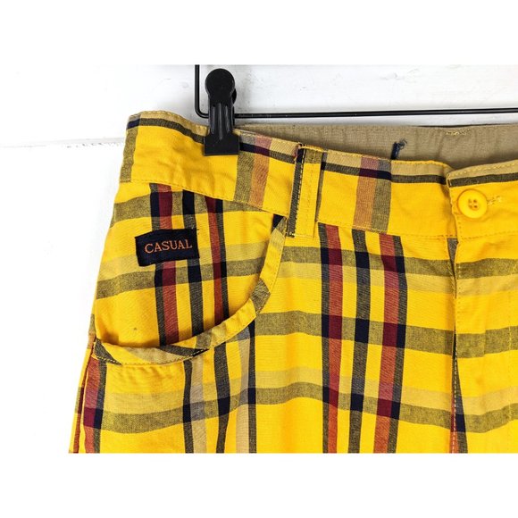 90s vintage yellow plaid wide leg cropped cotton high waisted drawstring pants - Picture 9 of 9